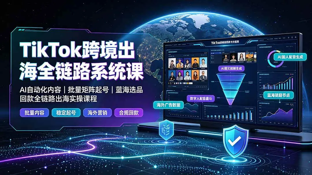 (19425期)TikTok跨境出海全链路系统课-2026年7月:AI自动化内容|批量矩阵起号|蓝海选品回款全链路出海实操课程-副业吧 (19425期)TikTok跨境出海全链路系统课-2026年7月:AI自动化内容|批量矩阵起号|蓝海选品回款全链路出海实操课程-副业吧