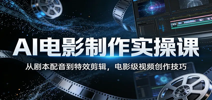 AI电影制作实操课：从剧本配音到特效剪辑，电影级视频创作技巧-副业吧