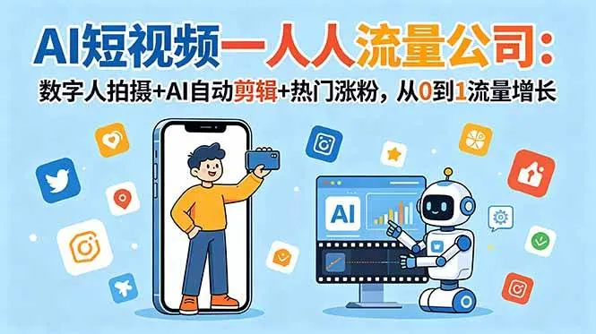 (18864期)AI短视频一人流量公司:数字人拍摄+AI自动剪辑+热门涨粉,从0到1流量增长-副业吧