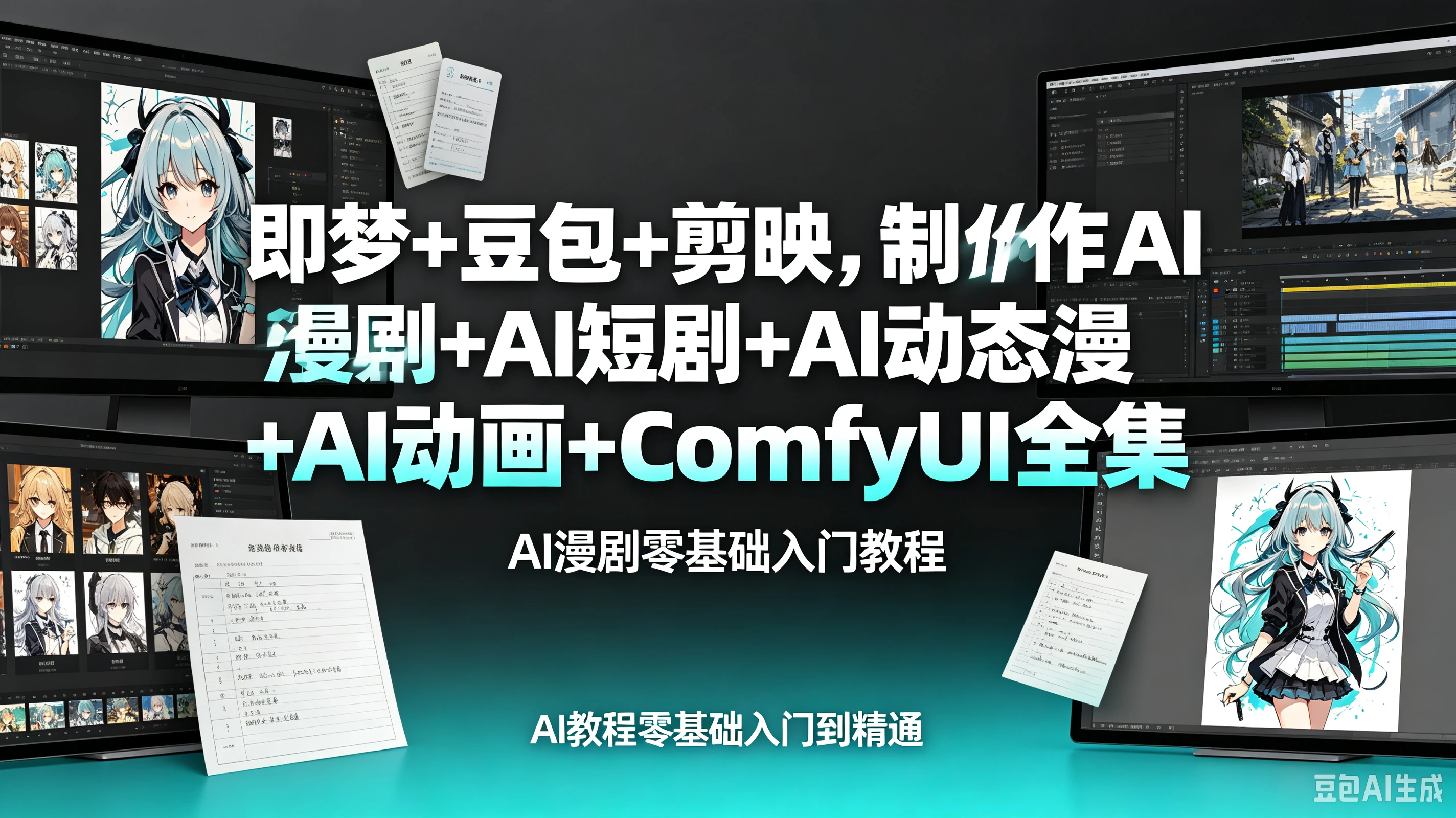 【精】即梦+豆包+剪映,制作AI漫剧+AI短剧+AI动态漫+AI动画+ComfyUI全集AI漫剧零基础入门教程,AI教程零基础入门到精通-副业吧