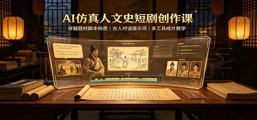 AI仿真人文史短剧创作课:穿越题材脚本构思,古人对话提示词,多工具成片教学-副业吧