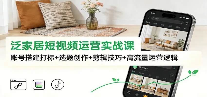 泛家居短视频运营实战课：账号搭建打标+选题创作+剪辑技巧+高流量运营逻辑-副业吧