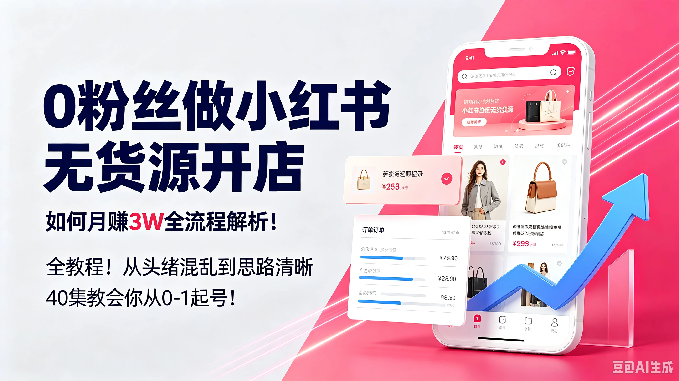 【精】0粉丝做小红书无货源开店,如何月赚3W全流程解析!全教程!从头绪混乱到思路清晰40集教会你从0-1起号!-副业吧