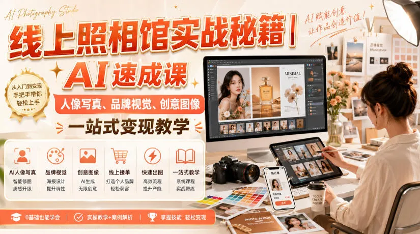 线上照相馆实战秘籍｜AI速成课，人像写真、品牌视觉、创意图像一站式变现教学-副业吧