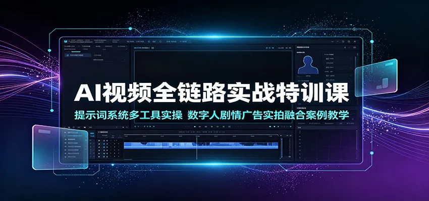 AI视频全链路实战特训课：提示词系统多工具实操，数字人剧情广告实拍融合案例教学-副业吧