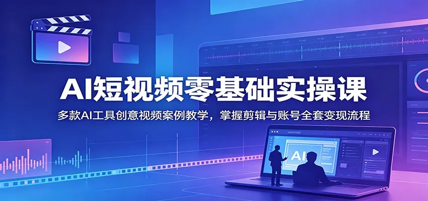 AI短视频零基础实操课:多款AI工具创意视频案例教学,掌握剪辑与账号全套变现流程-副业吧