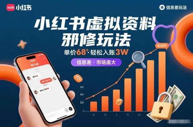 小红书虚拟资料邪修玩法,单价68,轻松入账3W,信息差玩法,市场庞大-副业吧