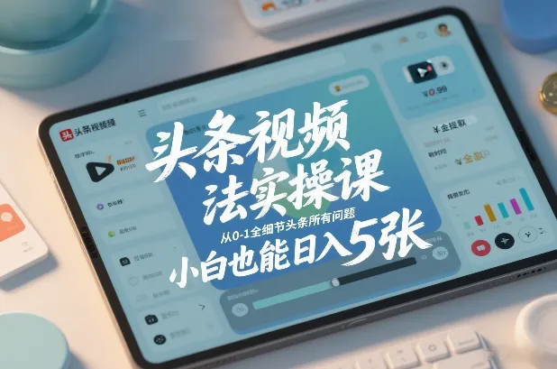 头条视频玩法实操课,从0-1全细节头条所有问题,小白也能日入5张-副业吧