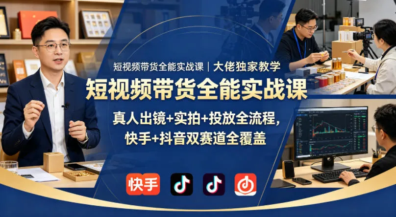 短视频带货全能实战课｜大佬独家教学，真人出镜+实拍+投放全流程，快手+抖音双赛道全覆盖-副业吧