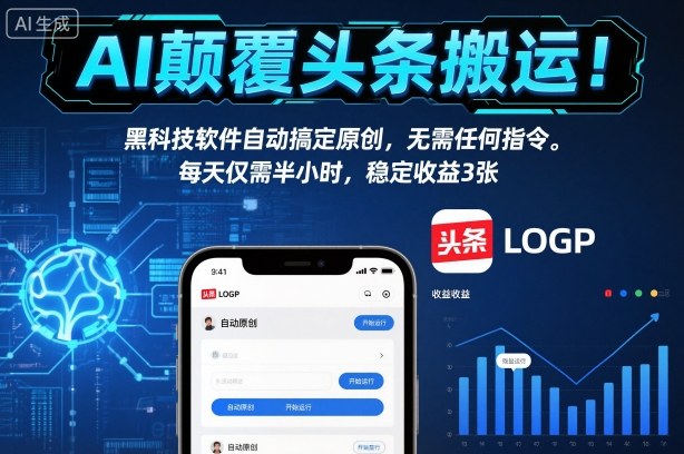 AI颠覆头条搬运!黑科技软件自动搞定原创,无需任何指令。每天仅需半小时,稳定收益3张【揭秘】-副业吧