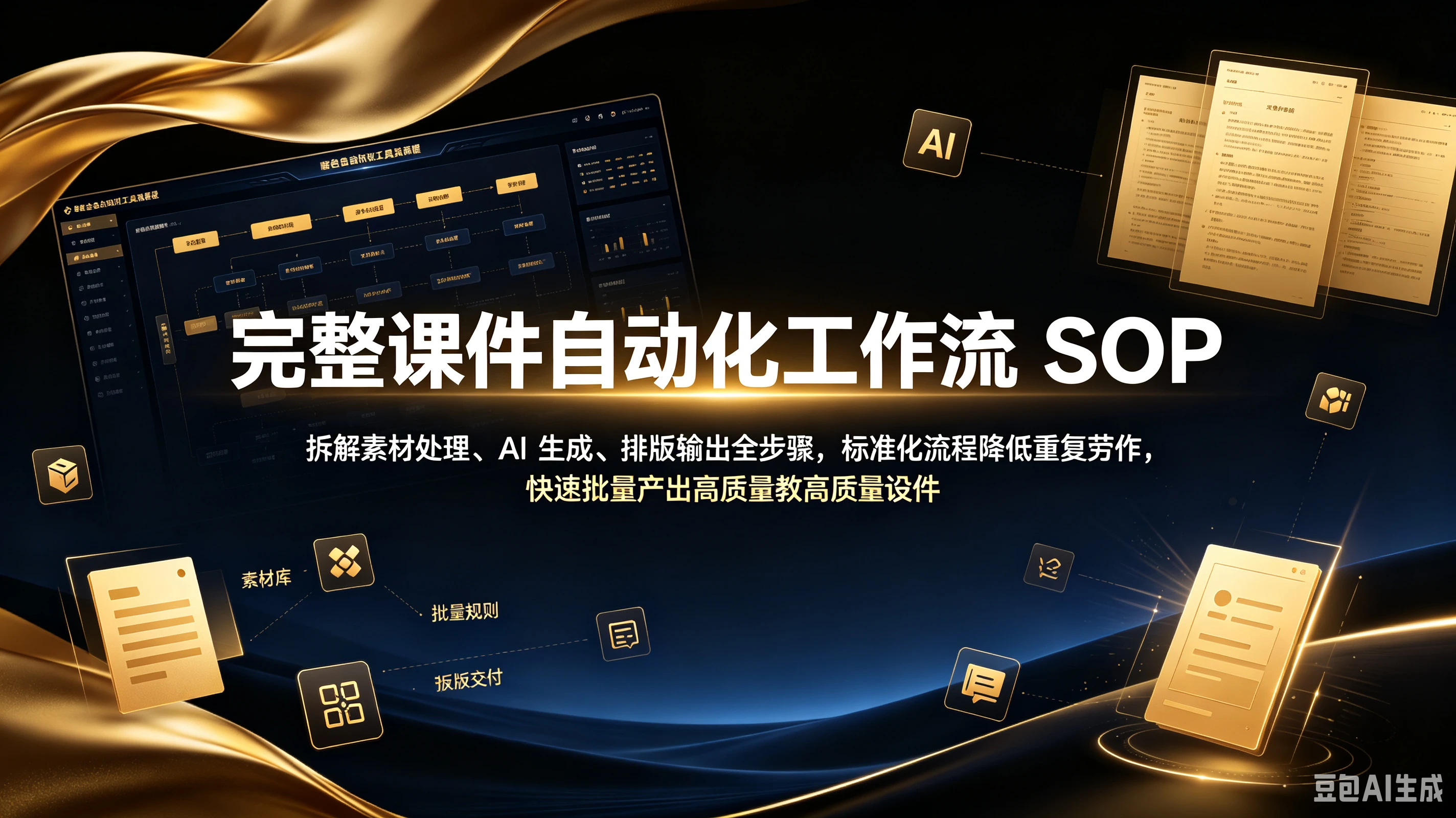 【精】完整课件自动化工作流 SOP，拆解素材处理、AI 生成、排版输出全步骤，标准化流程降低重复劳作，快速批量产出高质量教学课件。-副业吧