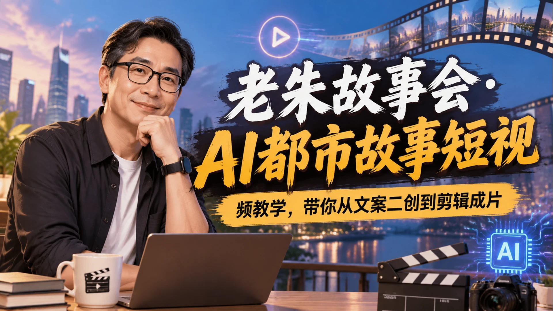 【精】老朱故事会・AI都市故事短视频教学，带你从文案二创到剪辑成片-副业吧