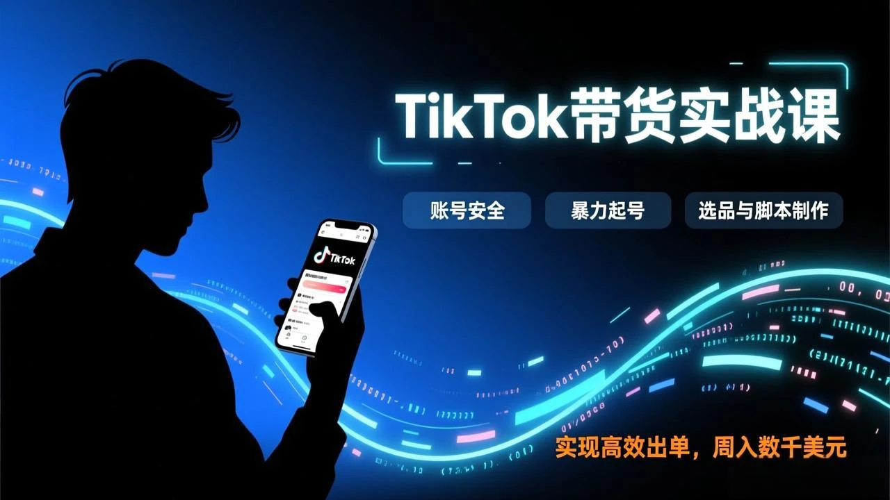 【精】TikTok带货实战课,涵盖账号安全、暴力起号、选品与脚本制作,实现高效出单,周入数千美元-副业吧