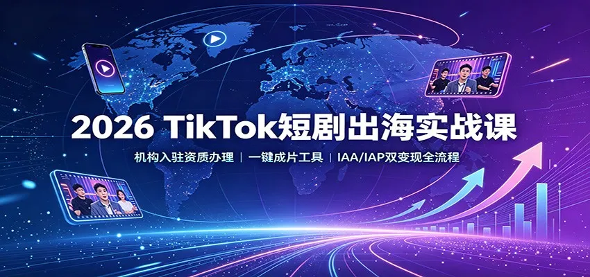 2026 TikTok短剧出海实战课：机构入驻资质办理，一键成片工具，IAA/IAP双变现全流程-副业吧
