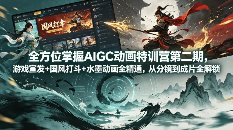 全方位掌握AIGC动画特训营第二期，游戏宣发+国风打斗+水墨动画全精通，从分镜到成片全解锁-副业吧