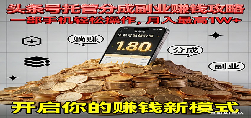 全程托管今日头条,一部手机就可以开干,最高躺赚1W+-副业吧