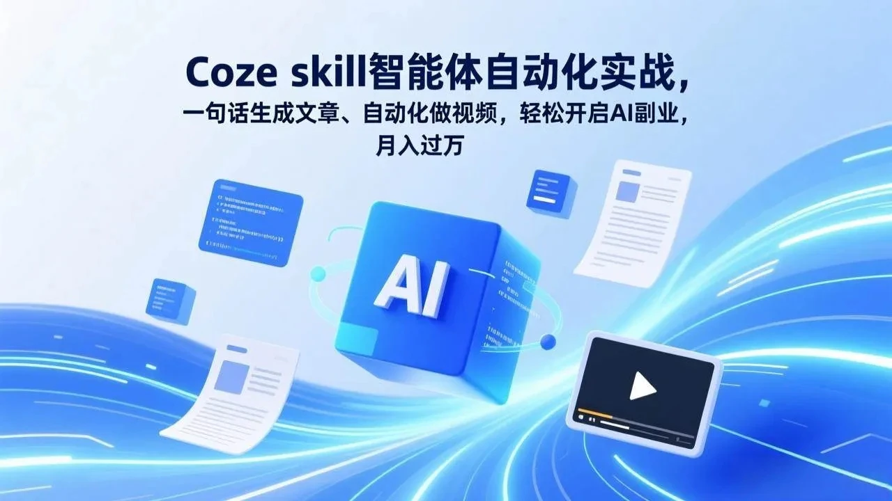 【精】Coze skill智能体自动化实战,一句话生成文章、自动化做视频,轻松开启AI副业,月入过万-副业吧