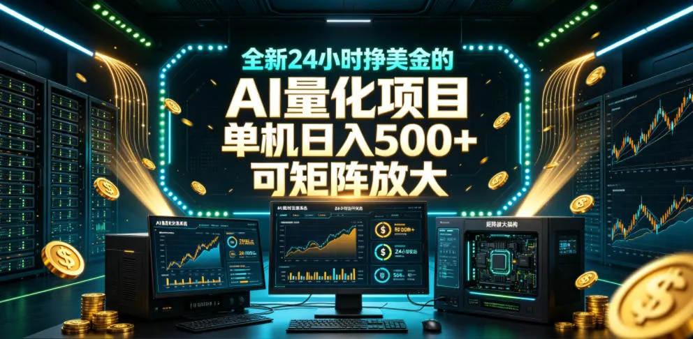 全新24小时挣美金的AI量化项目,单机日入500+,每天见收益,可矩阵放大【揭秘】-副业吧