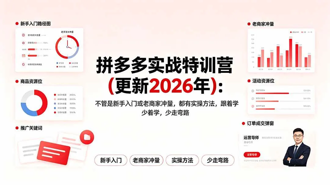 (19724期)拼多多实战特训营(更新2026年):不管是新手入门或老商家冲量,都有实操方法,跟着学,少走弯路-副业吧