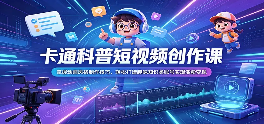 卡通科普短视频创作课：掌握动画风格制作技巧，轻松打造趣味知识类账号实现涨粉变现-副业吧