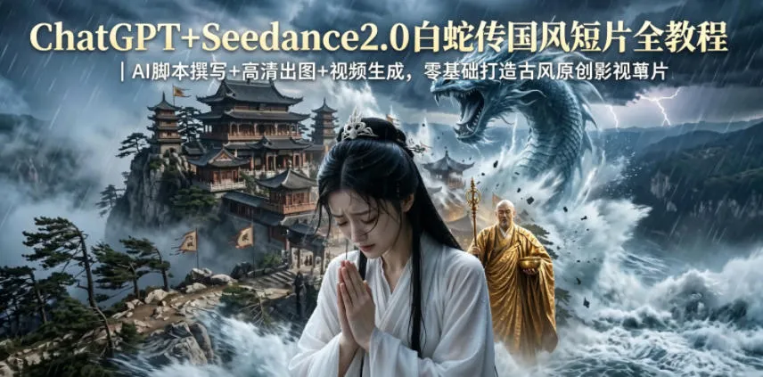 ChatGPT+Seedance2.0白蛇传国风短片全教程｜AI脚本撰写+高清出图+视频生成，零基础打造古风原创影视短片-副业吧