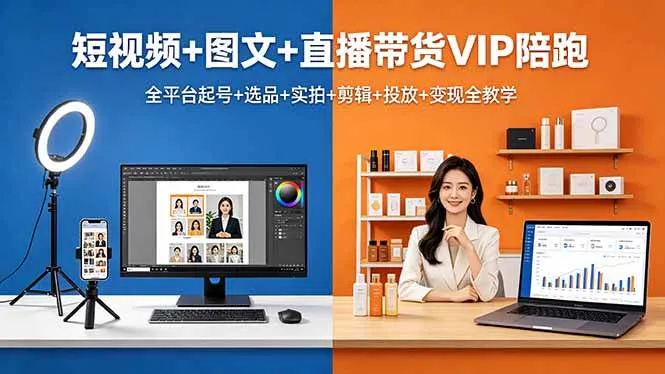（18319期）短视频+图文+直播带货VIP陪跑，全平台起号+选品+实拍+剪辑+投放+变现全教学-副业吧