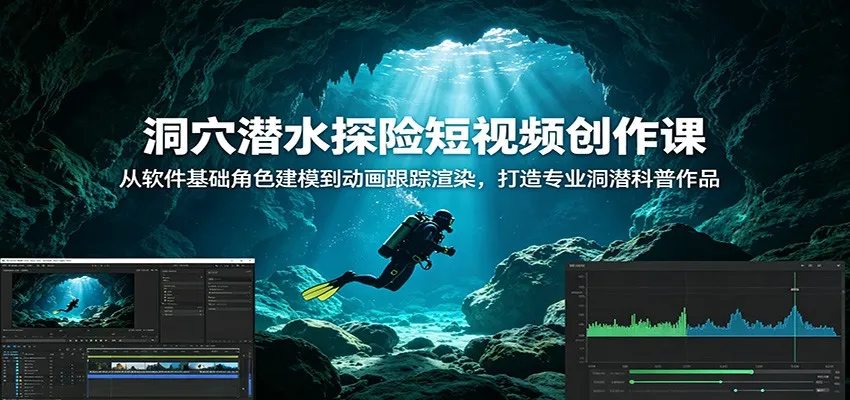 洞穴潜水探险短视频创作课：从软件基础角色建模到动画跟踪渲染，打造专业洞潜科普作品-副业吧