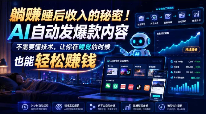 躺賺睡后收入的秘密!AI自动发爆款内容,不需要懂技术,让你在睡觉的时候也能轻松賺钱【原创双语字幕】-副业吧