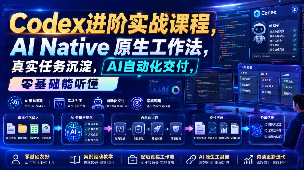【精】Codex进阶实战课｜AI Native原生工作法，22节真实任务落地，从配置到AI自动化交付全链路教程-副业吧