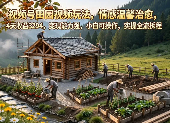 视频号田园视频玩法,情感温馨治愈,4天收益3294,变现能力强,小白可操作,实操全流程拆解-副业吧