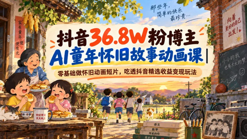抖音36.8W粉博主AI童年怀旧故事动画课｜零基础做怀旧动画短片，吃透抖音精选收益变现玩法-副业吧