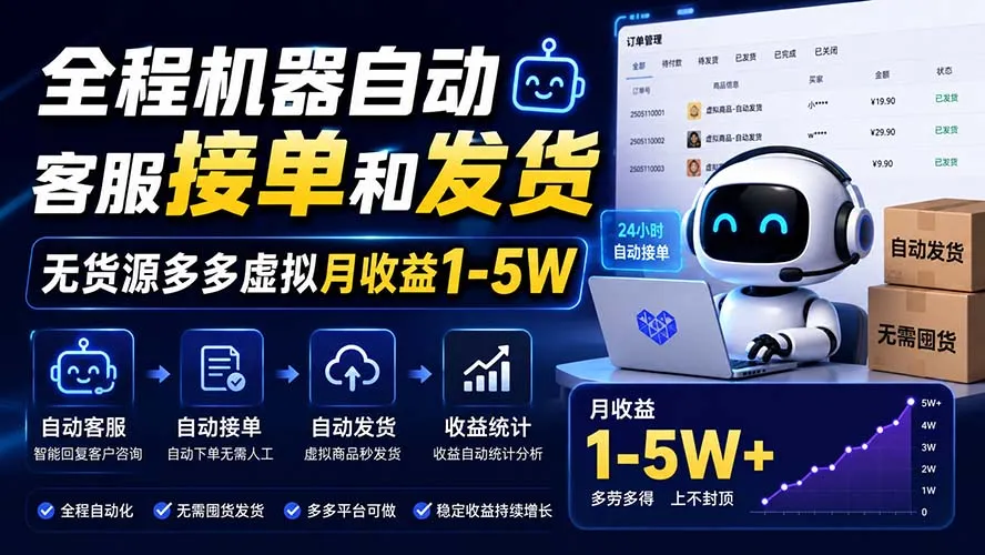 全程机器自动客服接单和发货,无货源多多虚拟月收益1-5W-副业吧