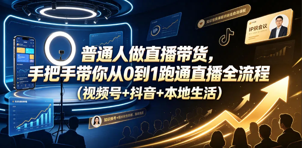 普通人做直播带货，手把手带你从0到1跑通直播全流程（视频号+抖音+本地生活）-副业吧