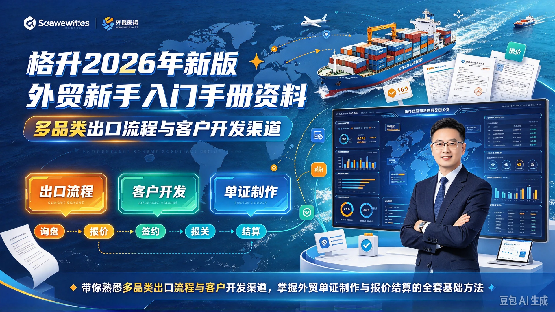 格升2026年新版外贸新手入门手册资料,带你熟悉多品类出口流程与客户开发渠道,掌握外贸单证制作与报价结算的全套基础方法-副业吧