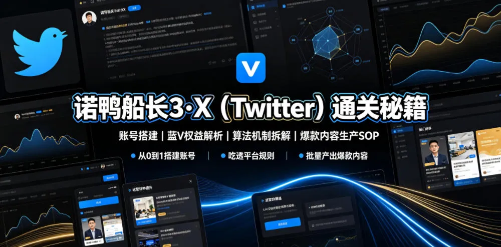 诺鸭船长3·X(Twitter)通关秘籍,涵盖账号搭建、蓝V权益解析、算法机制拆解及爆款内容生产SOP-副业吧