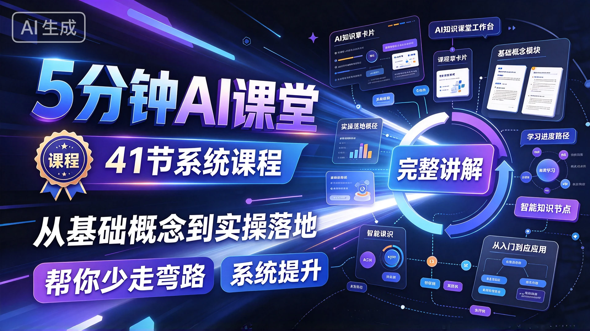 【精】《5分钟AI课堂,41 节系统课程,从基础概念到实操落地完整讲解,帮你少走弯路系统提升-副业吧