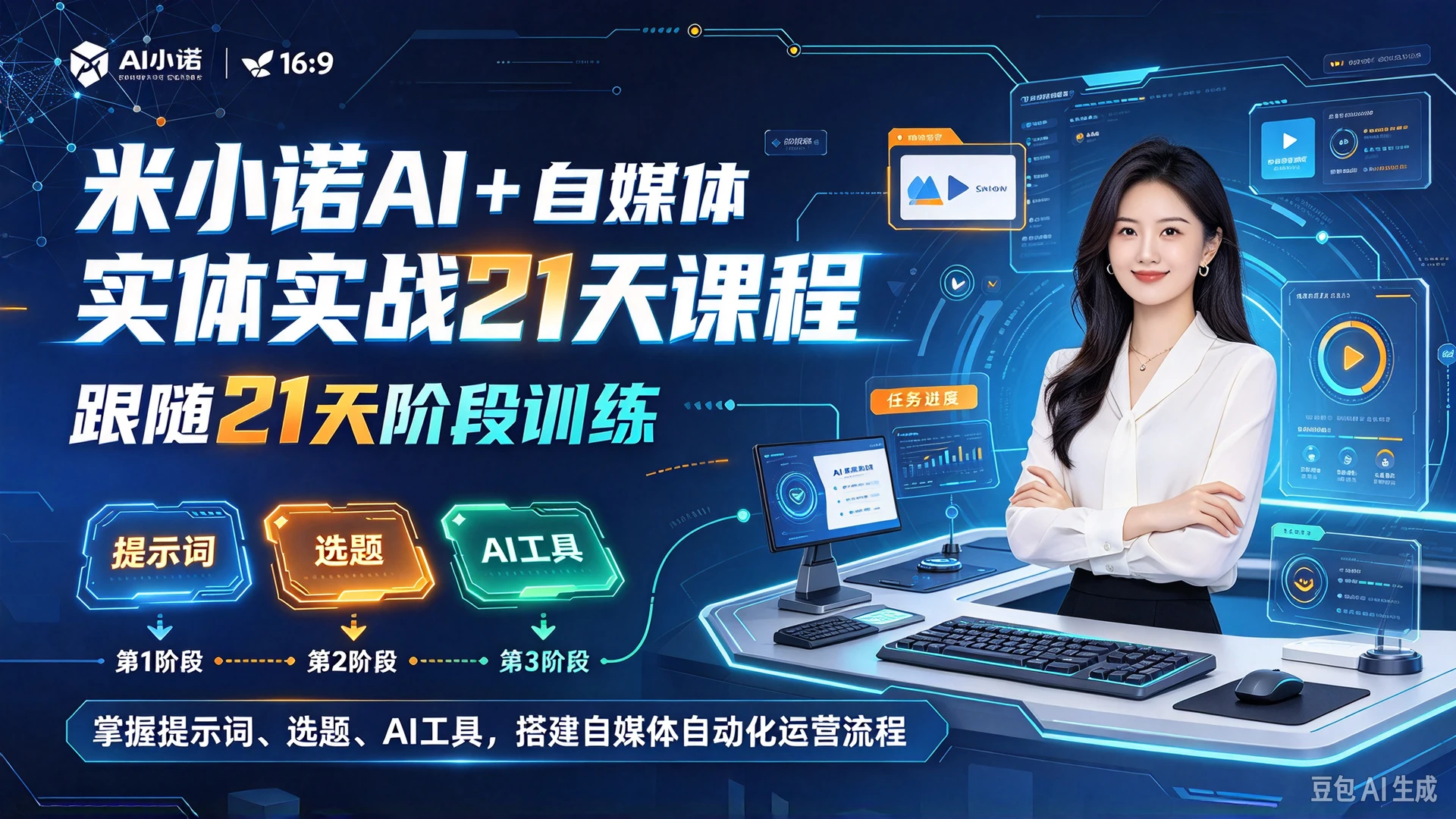 【精】米小诺AI + 自媒体实战21天课程,跟随21天阶段训练,掌握提示词、选题、AI工具,搭建自媒体自动化运营流程-副业吧