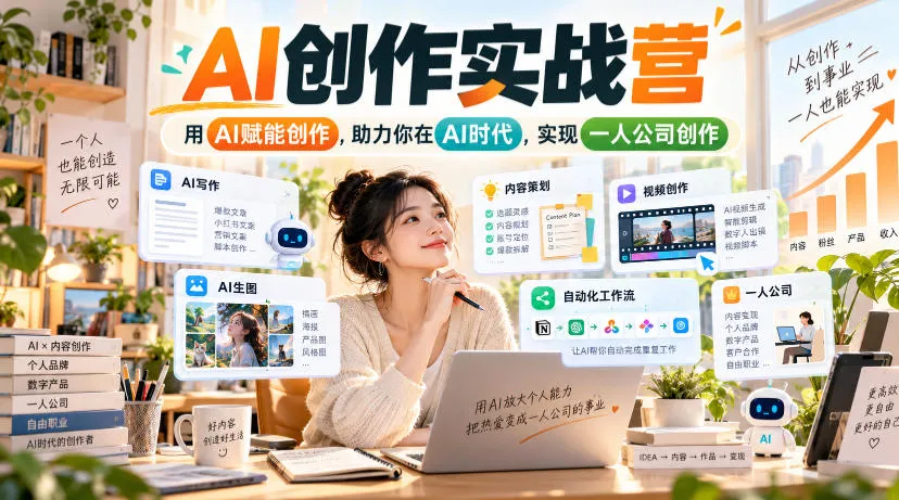 AI创作实战营,用AI赋能创作,助力你在AI时代,实现一人公司创作-副业吧