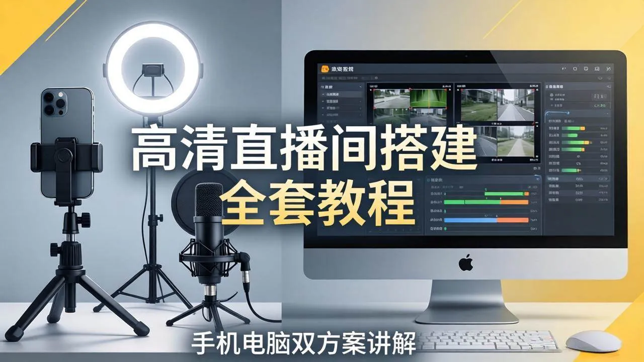 （18104期）高清直播间搭建全套教程，手机电脑双方案讲解，设备选型调试多机位实操教学-副业吧