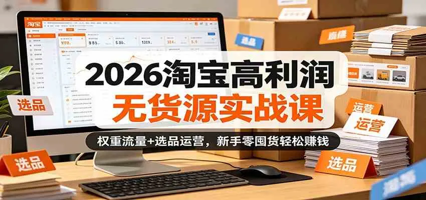2026淘宝高利润无货源实战课：权重流量+选品运营，新手零囤货轻松赚钱-副业吧