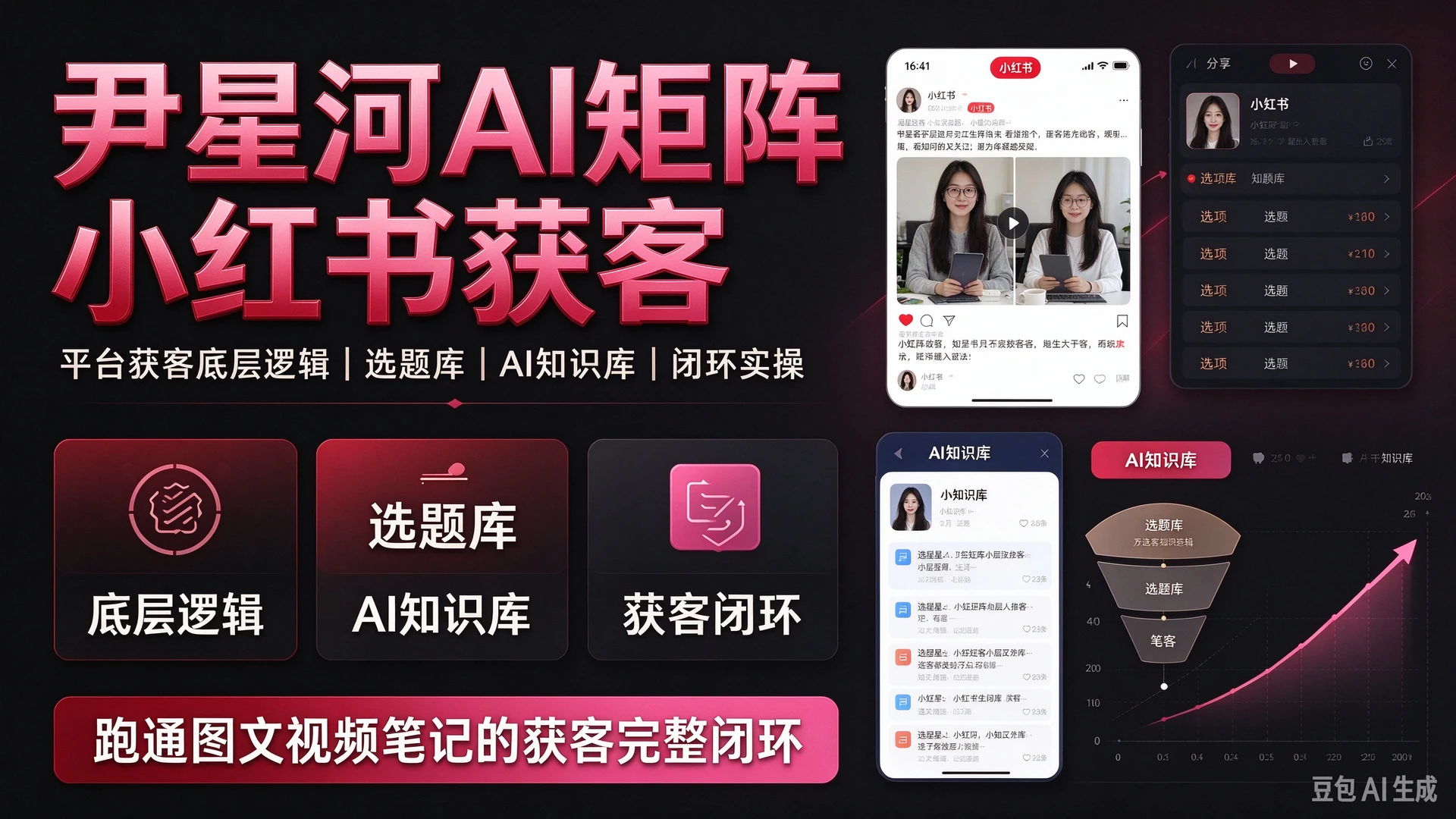 【精】尹星河AI矩阵小红书获客,带你弄懂平台获客底层逻辑,搭建选题库与AI知识库,跑通图文视频笔记的获客完整闭环-副业吧