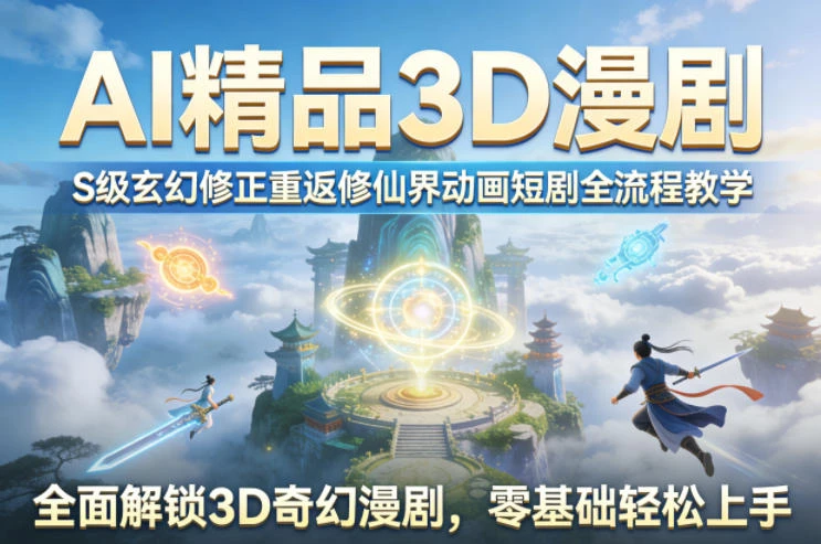 【精】AI精品3D漫剧S级玄幻修正重返修仙界动画短剧全流程教学,全面解锁3D奇幻漫剧,零基础轻松上手-副业吧