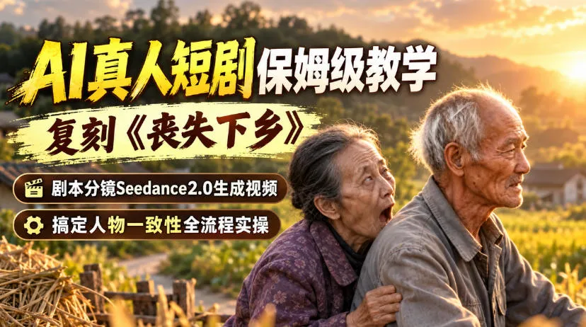 AI真人短剧保姆级教学，复刻《丧失下乡》，剧本分镜Seedance2.0生成视频，搞定人物一致性全流程实操-副业吧