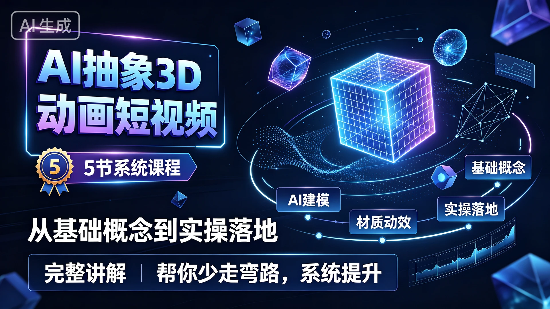 AI抽象3D动画短视频,5 节系统课程,从基础概念到实操落地完整讲解,帮你少走弯路系统提升-副业吧