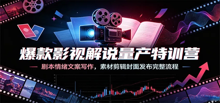 爆款影视解说量产特训营:剧本情绪文案写作,素材剪辑封面发布完整流程-副业吧