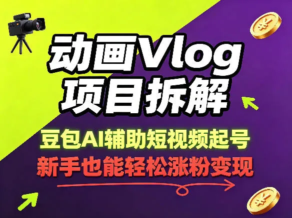 动画Vlog项目拆解，豆包AI辅助短视频起号，新手也能轻松涨粉，43条作品涨粉8.3W-副业吧