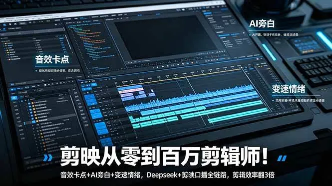 (18867期)剪映从零到百万剪辑师!音效卡点+AI旁白+变速情绪,Deepseek+剪映口播全链路,剪辑效率翻3倍-副业吧
