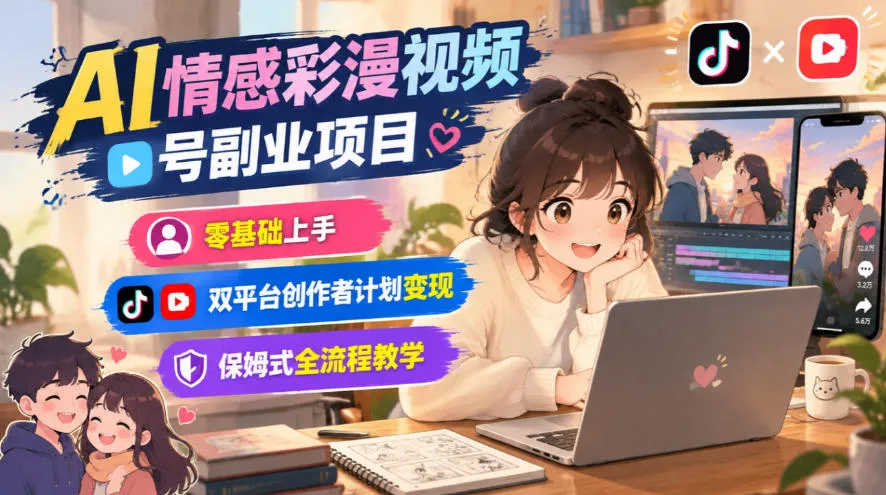 AI情感彩漫视频号副业项目,零基础上手,双平台创作者计划变现,保姆式全流程教学-副业吧