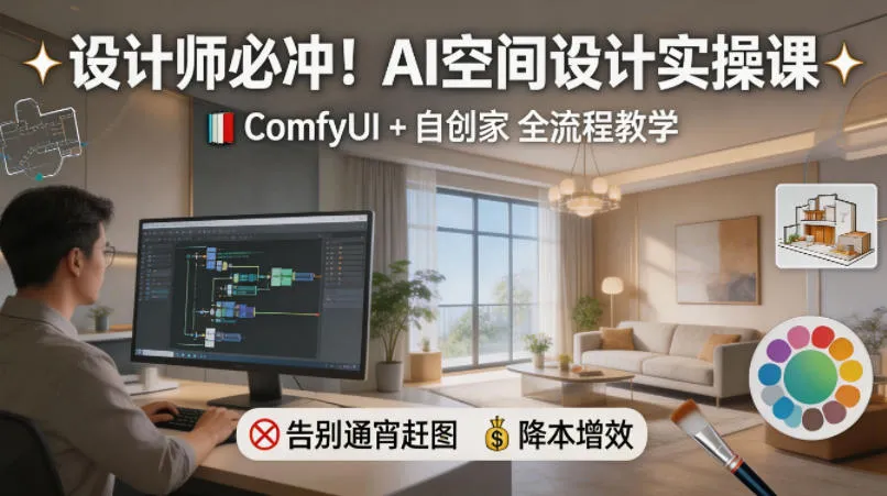设计师必冲！AI空间设计实操课，ComfyUI+自创家全教学，告别通宵赶图，降本增效-副业吧