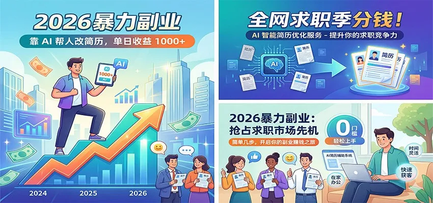 2026暴力副业:靠AI帮人改简历,单日收益1000+,全网求职季分钱-副业吧